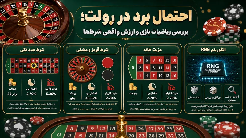 🎯 احتمال برد در رولت؛ بررسی ریاضیات بازی و ارزش واقعی شرط ها